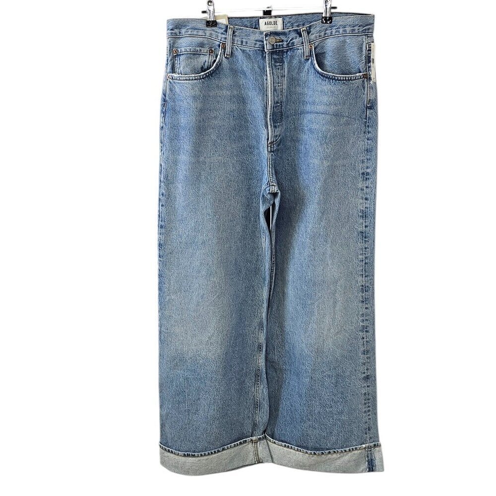 BNWT Agolde Blue Wide Leg Folded Hem Jeans
